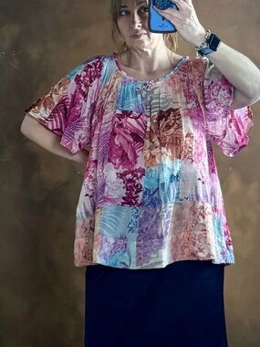 Johnny Was Pink Multi Floral Patchwork Tunic